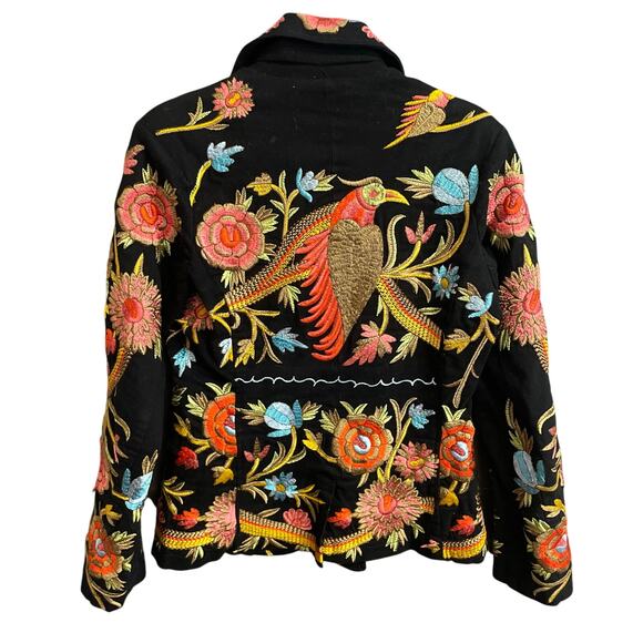 Paparazzi by BIZ Black Multicolor Floral Bird Embroidered Jacket Womens Small - Picture 5 of 7